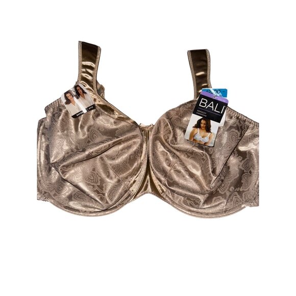 Bali Minimizer Underwire Bra 42DDD Style 3562 Satin & Lace Gold Sexy Satin Comfy - Picture 1 of 6